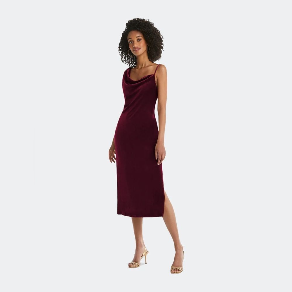 SOCIAL BRIDESMAIDS Asymmetrical Velvet Midi Slip Dress ❤️IN STORES❤️